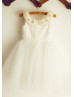 Beaded Peter Pan Collar Ivory Lace Tulle Vintage Flower Girl Dress